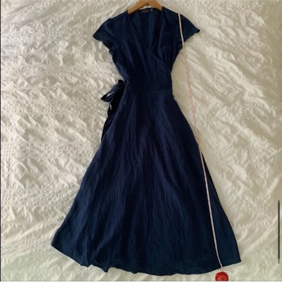 New Ralph Lauren Linen Maxi Navy Long Dress - Picture 12 of 16
